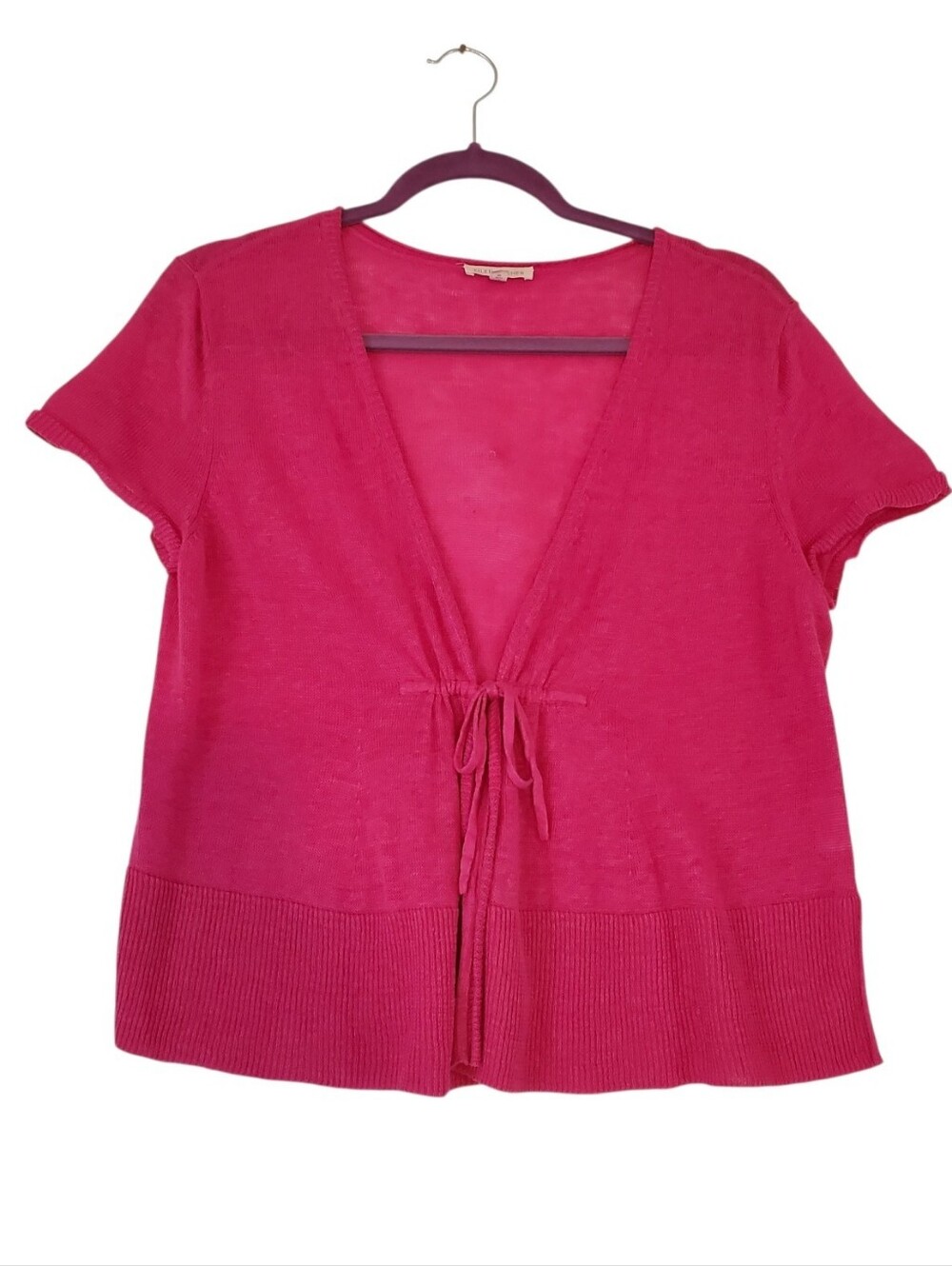 Eileen Fisher Pink‎ Linen Short-Sleeve Tie-Front Open Cardigan Size Medium